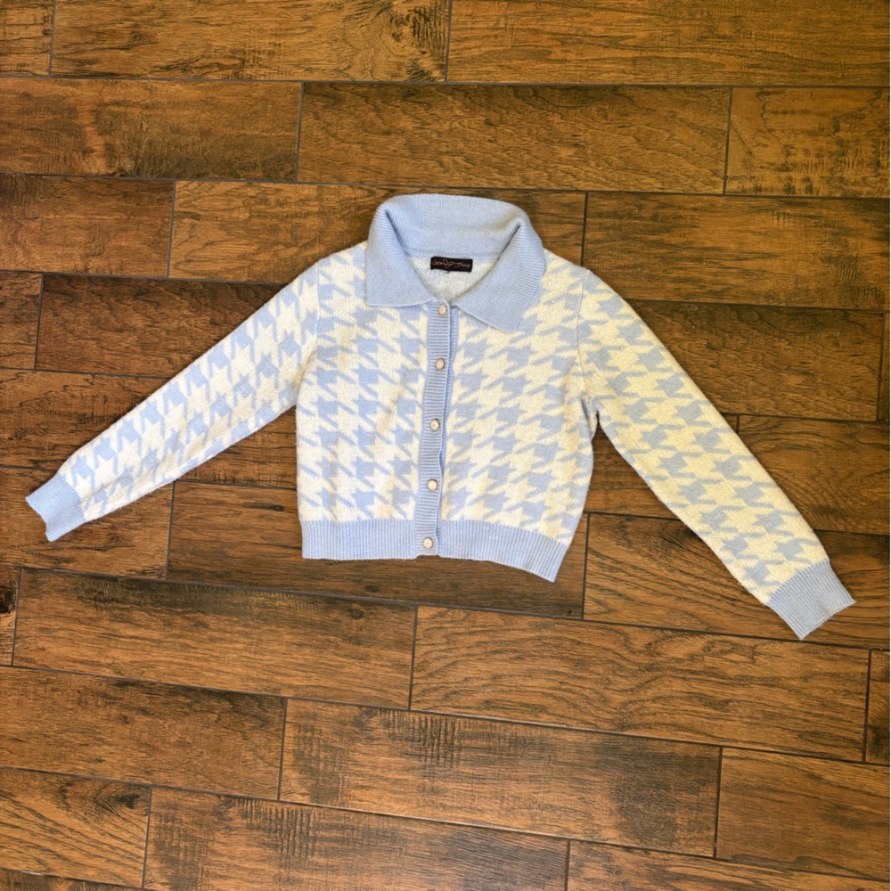 Blue and White Houndstooth Cardigan